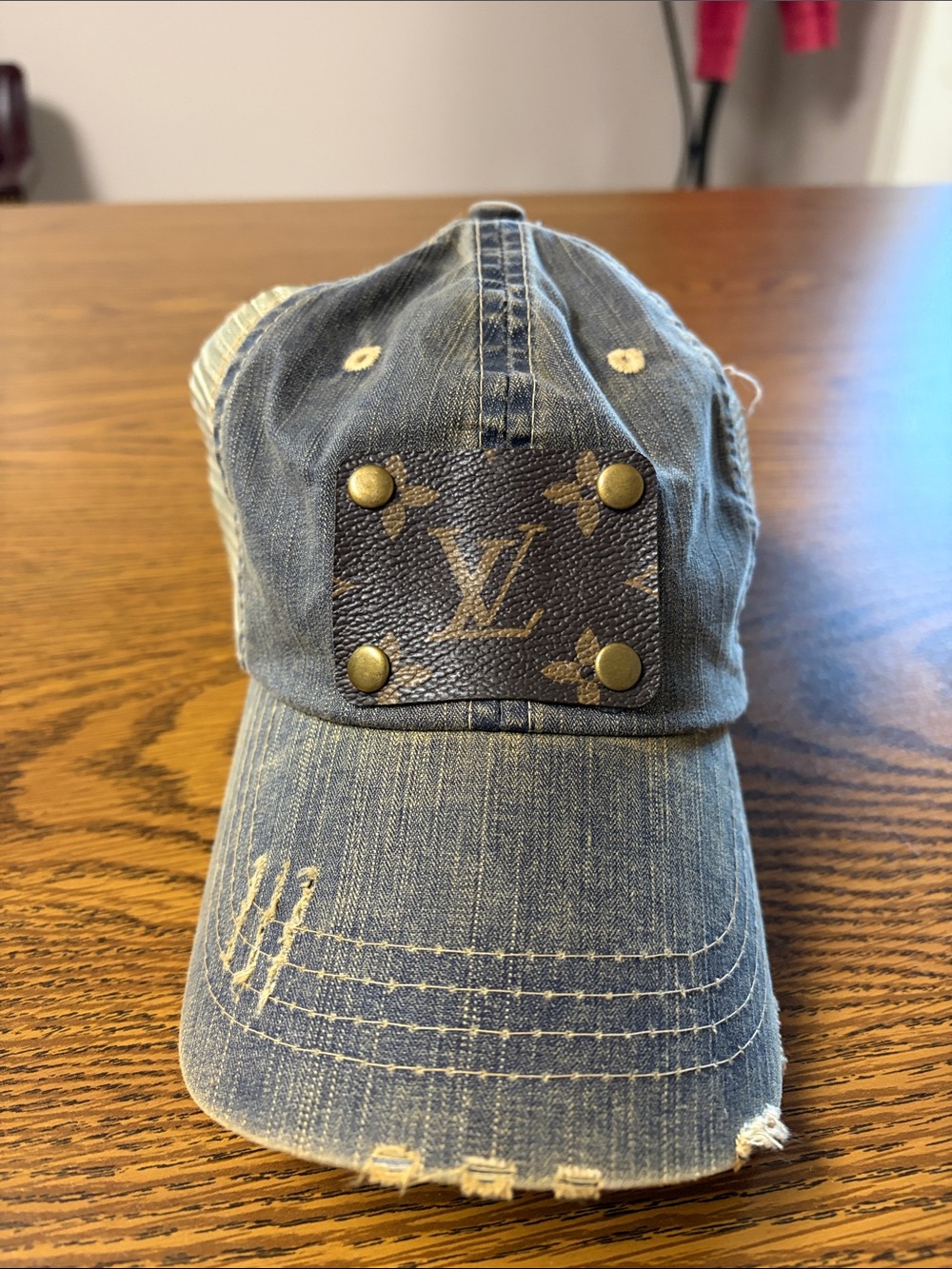 Upcycled LV Distressed Hat
